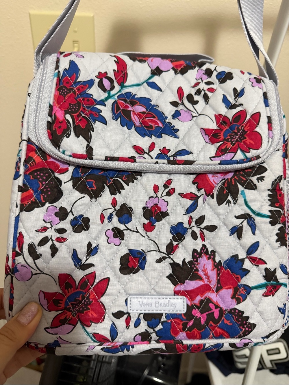 Vera Bradley White Quilted Crossbody with Red, Blue & Pink Floral Print